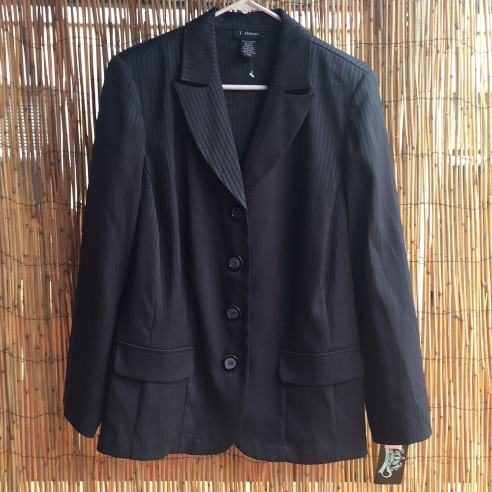 Pin Striped T Miliano Deep Gray Blazer Size 14W
